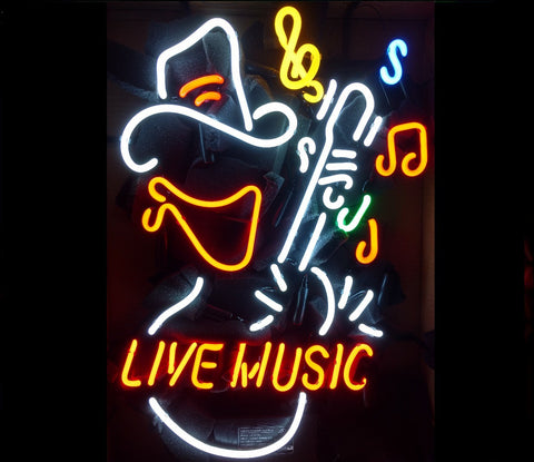 Live Music Cowboy Neon Bar Sign