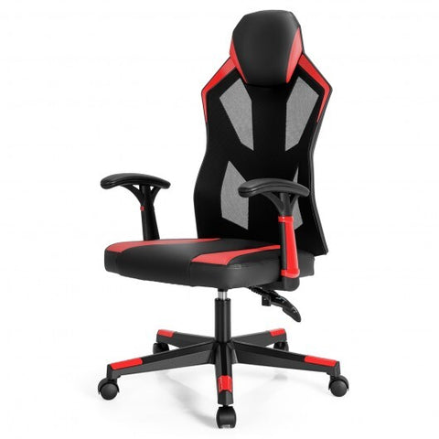 Gaming Chair with Adjustable Mesh Back-Red - Color: Red