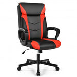 Swivel PU Leather Office Gaming Chair with Padded Armrest-Red - Color: Red