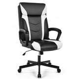 Swivel PU Leather Office Gaming Chair with Padded Armrest-White - Color: White