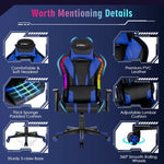 Gaming Chair Adjustable Swivel Computer Chair with Dynamic LED Lights-Blue - Color: Blue