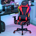 Gaming Chair Adjustable Swivel Computer Chair with Dynamic LED Lights-Red - Color: Red