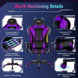 Gaming Chair Adjustable Swivel Computer Chair with Dynamic LED Lights-Purple - Color: Purple
