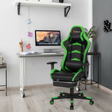 Massage LED Gaming Chair with Lumbar Support and Footrest-Green - Color: Green