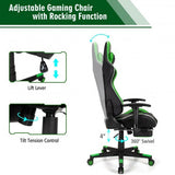 Massage LED Gaming Chair with Lumbar Support and Footrest-Green - Color: Green