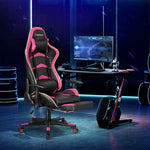 Massage LED Gaming Chair with Lumbar Support and Footrest-Pink - Color: Pink