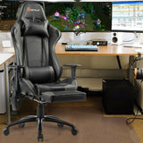 Ergonomic High Back PU Leather Massage Gaming Chair-Gray - Color: Gray