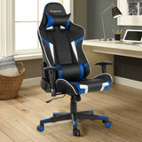 Reclining Swivel Massage Gaming Chair with Lumbar Support-Blue - Color: Blue