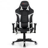 Reclining Swivel Massage Gaming Chair with Lumbar Support-White - Color: White