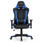 Massage Gaming Chair with Lumbar Support and Headrest-Blue - Color: Blue