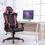 Massage Gaming Chair with Lumbar Support and Headrest-Pink - Color: Pink