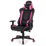 Massage Gaming Chair with Lumbar Support and Headrest-Pink - Color: Pink
