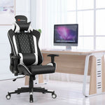 Massage Gaming Chair with Lumbar Support and Headrest-White - Color: White