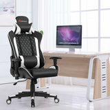 Massage Gaming Chair with Lumbar Support and Headrest-White - Color: White