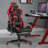 Massage Gaming Chair with Footrest-Red - Color: Red