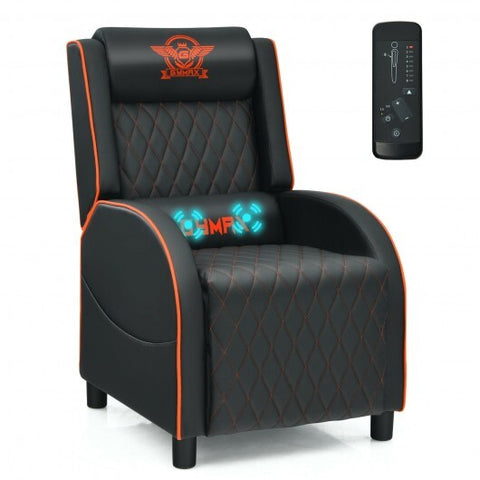Massage Gaming Recliner Chair with Headrest and Adjustable Backrest for Home Theater-Orange - Color: Orange