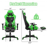 PU Leather Gaming Chair with USB Massage Lumbar Pillow and Footrest -Green - Color: Green