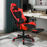 PU Leather Gaming Chair with USB Massage Lumbar Pillow and Footrest-Red - Color: Red