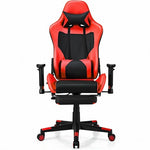 PU Leather Gaming Chair with USB Massage Lumbar Pillow and Footrest-Red - Color: Red