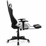 PU Leather Gaming Chair with USB Massage Lumbar Pillow and Footrest-White - Color: White