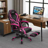 Computer Massage Gaming Recliner Chair with Footrest-Pink - Color: Pink
