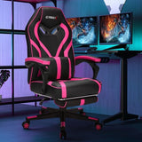 Computer Massage Gaming Recliner Chair with Footrest-Pink - Color: Pink