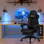Adjustable Gaming Chair with Footrest for Home Office-Black - Color: Black